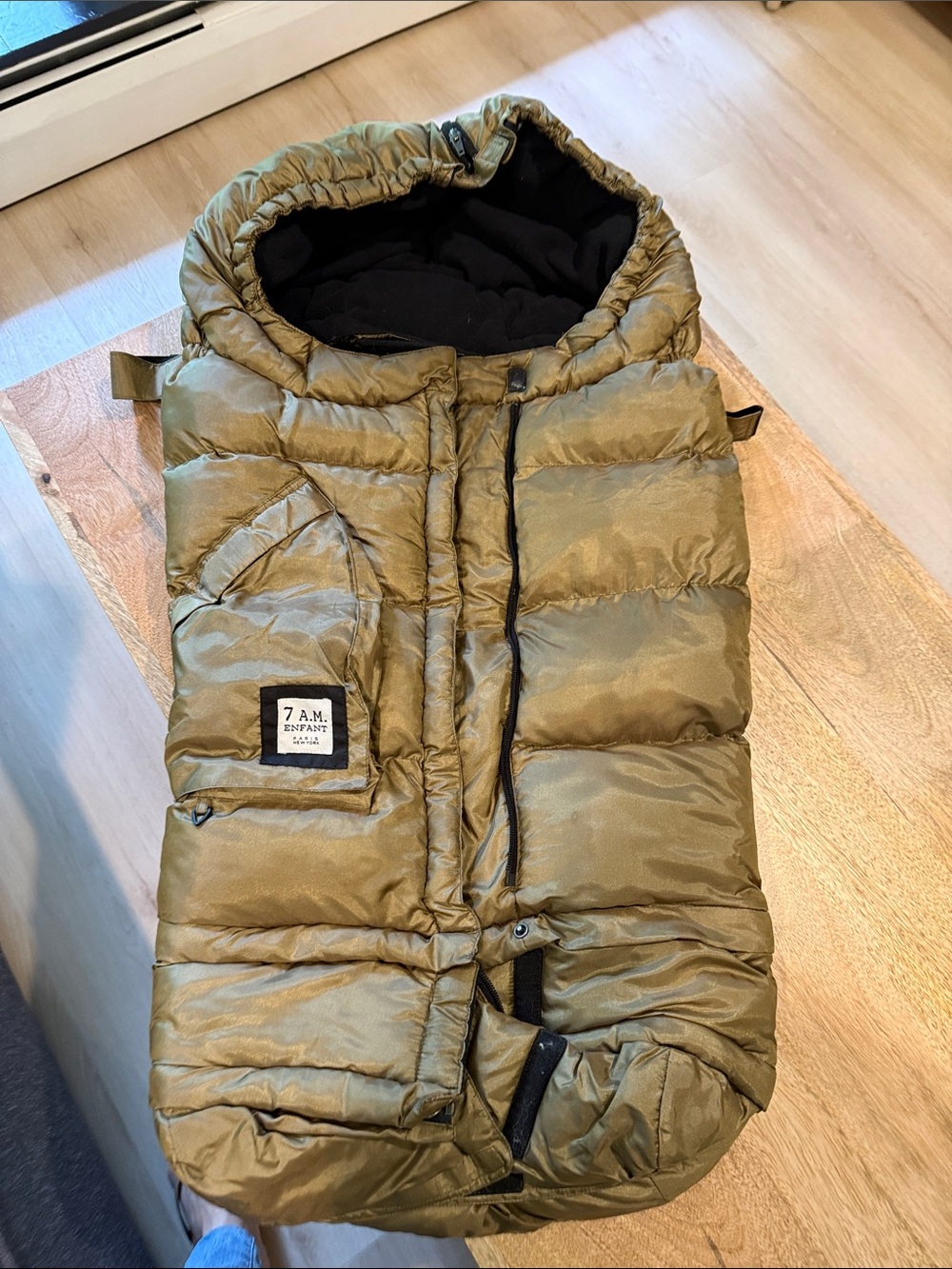 7 A.M. Enfant Olive Green Kids Puffer Footmuff
